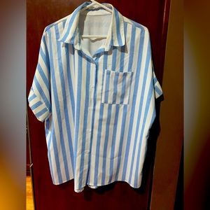 Cute blue and white button up blouse